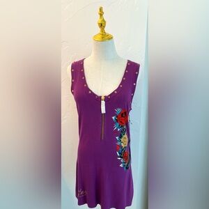 Ed Hardy Purple Embellished Women's Top Tunic